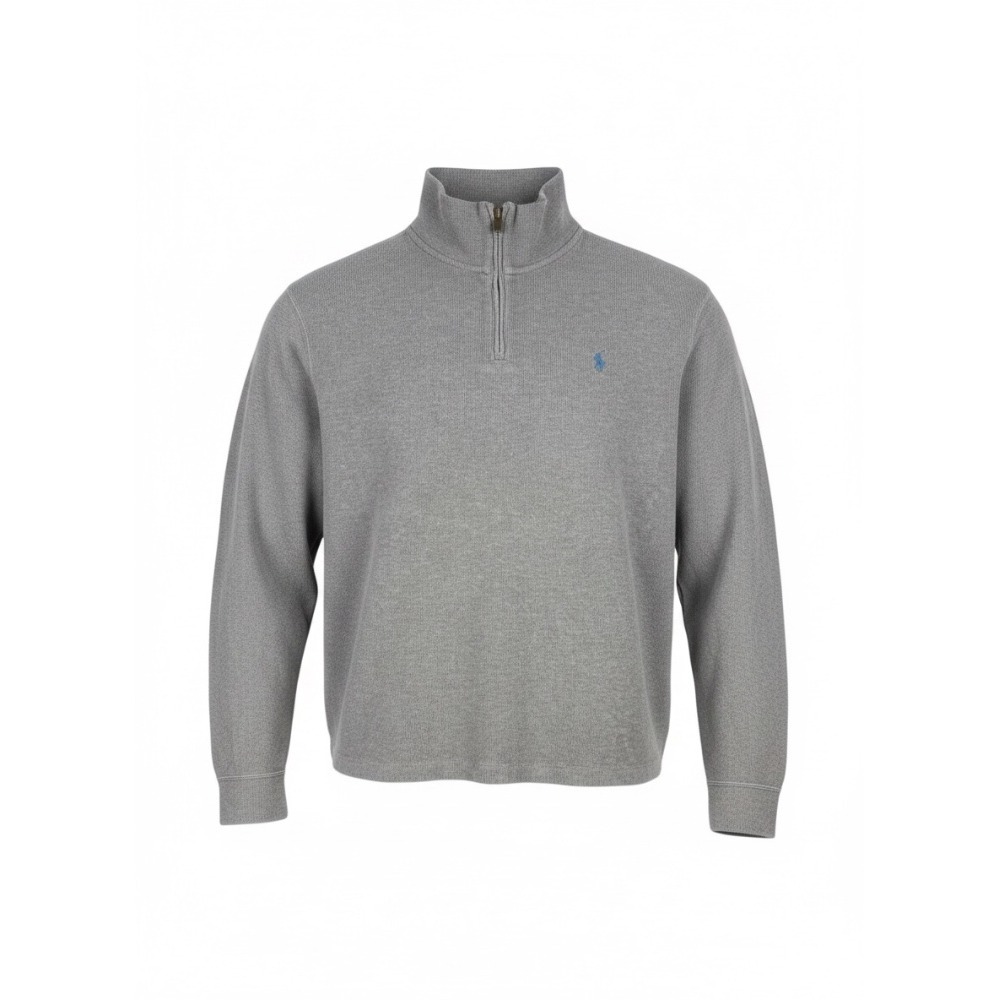 Polo Ralph Lauren Quarter Zip Pullover Brown Blue Pony Men's XXL Cotton Sweater‎